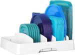 Food Container Lid Organizer, Large, Adjustable Plastic Lid Storage for Kitchen Cabinets, White
