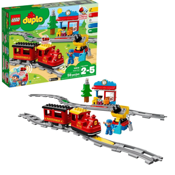 LEGO DUPLO Town Steam Train 10874, Toys for Toddlers, Boys and Girls 2-5 Years Old with Light & Sound, Push & Go Battery Powered Set with RC Function, Gift Idea